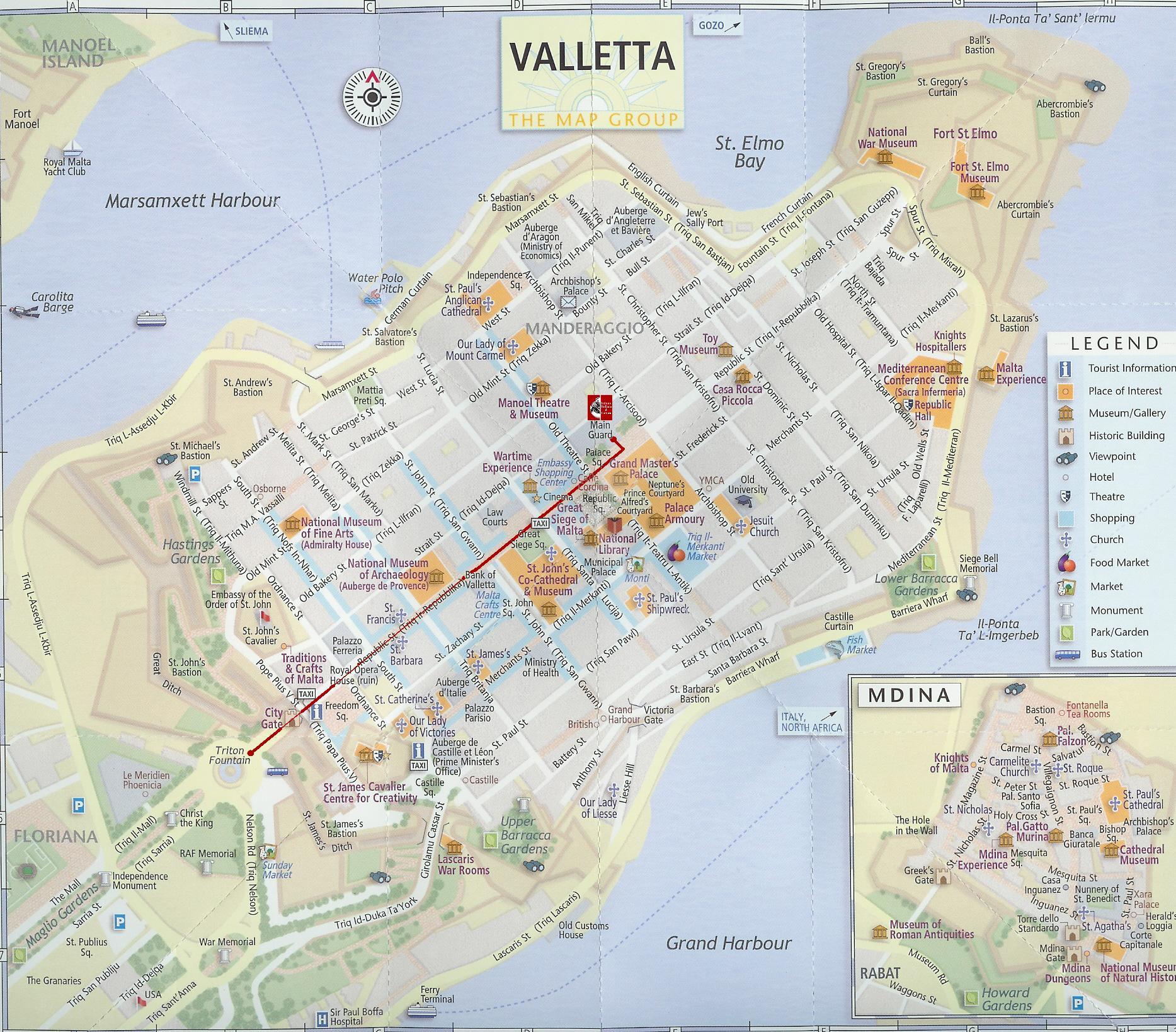 Mapa Monumentos Valeta Malta